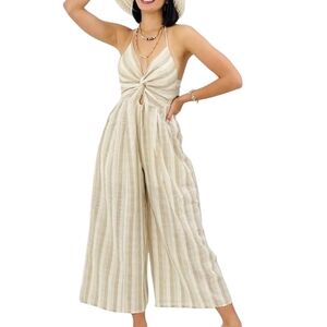HYFVE Beige Striped Jumpsuit